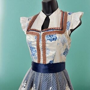 New XL Oktoberfest Blue Floral Lace Dirndl Dress Bavarian German Trachten